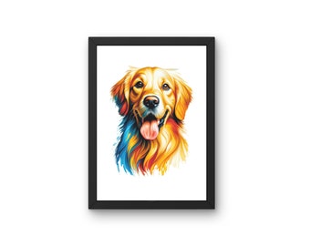 Neo Expressionism Golden Retriever Framed A4 Fine Art Print