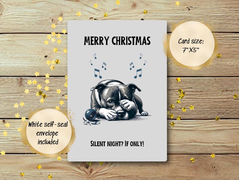 Funny Staffordshire Bull Terrier Christmas Card, Silent Night Sarcasm ...