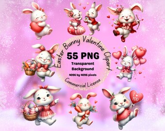 Watercolor Easter Bunny Valentine Clipart Bundle Easter Bunny Graphics Easter Eggs PNG Nursery Easter Clipart Watercolor Cute Bunny Clipart