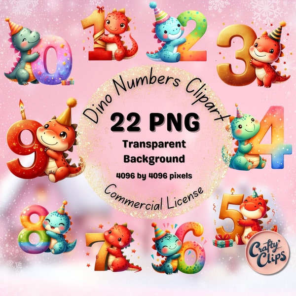 Dinosaur Party Numbers Clipart - 22 High Quality PNGs, Memory Books, Junk Journals, Scrapbooks, Planners, Commercial Use, Digital Download