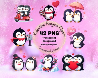Aquarel Valentines Penguin Clipart, paren Valentine Clipart, Valentijnsdag Clipart, 42 Penguin PNG, Fantasy Clipart, commercieel gebruik