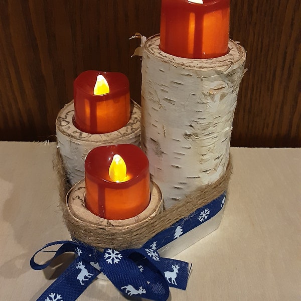 Birch log candle holder mantle piece