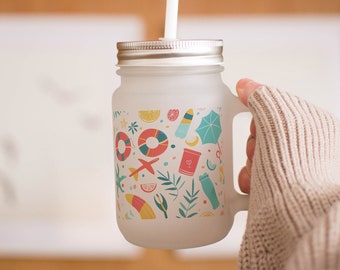 Beach Vibes Frosted Mason Jar Gift Summer Glass Jar Essential Drinkware For Hot Days