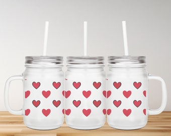 Lindo corazón esmerilado tarro de masón vaso para beber/tarro de cóctel taza regalo para amigos I vasos esenciales/taza de tarro de vidrio para bebidas