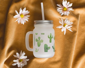 Cactus Art Mason Jar Succulent Desert Plants Glass Jar Botanical Housewarming Gifts Houseplants Illustration