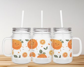 Cute Orange Fruit Glass Jar | Funny Mason Jar Mug | Jar Gift For Friends I Drinkware Essential | Funky Art Fruit Style Drink Cup