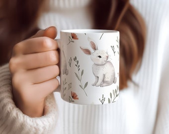Bunny Cup, Cute Rabbit Mug, Easter Coffee Mug, Bunny Mug Design, Spring Cup, Easter Gift Idea, Spring Essentials, Ceramic Bunny