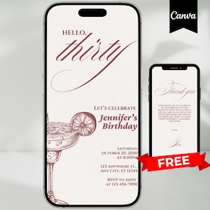 Editable 30th Birthday Invitation, 30th Invite, 30th Birthday Evite, 30th Party Invitation, Digital 30th Invitation, Digital Invitation