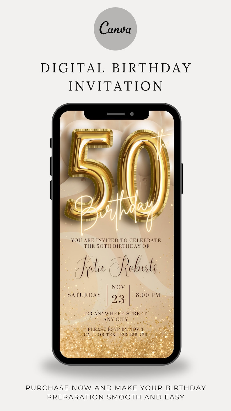 Digital 50th Birthday Invitation For Women Editable 50th Invite Evite Virtual Rustic Fifty Party Invite For Her Birthday Invite For Her image 10