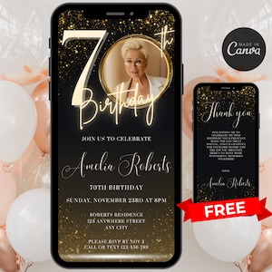 Digital 70. Geburtstagseinladung für Frauen bearbeitbar 70. Einladen Evite Virtuelle Gold Siebziger Party Einladen für ihren Geburtstag Einladen für Sie