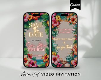 Save the date Aloha Luau Invite Template, Tropical Party Animated Invitation, Luau Digital Invitation Tiki Party Video Invite, Luau Birthday