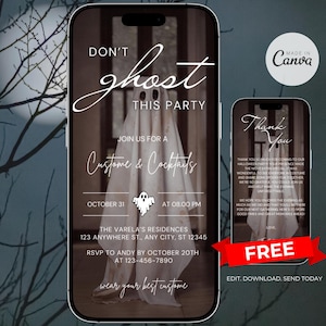 Don&#39;t Ghost this Party Halloween Invitation Template Digital Costumes and Cocktails Invite for Phone Digital Halloween Costume Party Invite