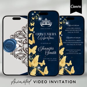 Invito Quinceanera digitale, Invito video Quinceañera blu navy, Mis Quince Años, 15 inviti animati, Invito video Sweet 15 Quince
