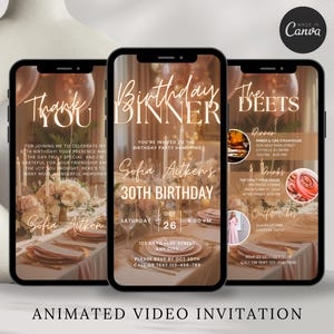 Digital Birthday Dinner Invitation Animated Birthday Dinner Video Invitation Digital Birthday Invite for Women Fancy Dinner Party Invite
