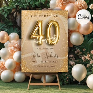 40th Birthday Welcome Sign, Editable Elegant Birthday Welcome Sign, Party Decoration, Gold 40th Birthday Welcome Sign, 40 Years Loved