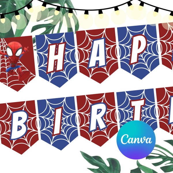 Spiderman Birthday Banner Customizable Superhero Party Decorations Full Alphabet and Numbers Printable Instant Download Ready to Print