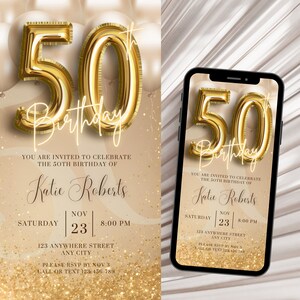 Digital 50th Birthday Invitation For Women Editable 50th Invite Evite Virtual Rustic Fifty Party Invite For Her Birthday Invite For Her image 7