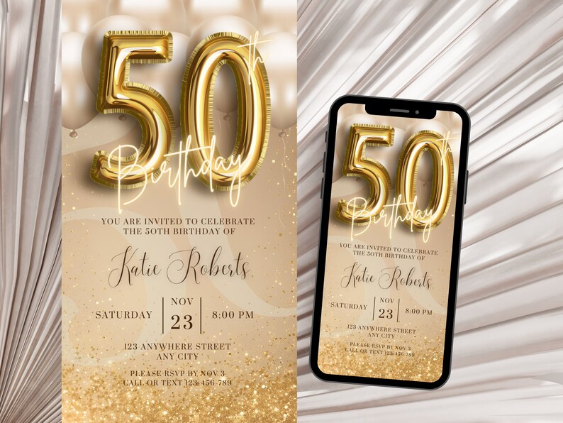 Digital 50th Birthday Invitation For Women Editable 50th Invite Evite Virtual Rustic Fifty Party Invite For Her Birthday Invite For Her image 7