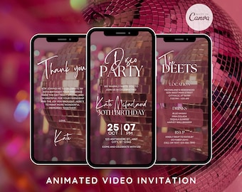 Disco Party Invitation, Lets Party Disco Invitation, Disco Digital Invites, Disco Ball Party Invite, Disco Dinner, 30th Birthday Invitation