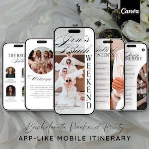 Bachelorette Itinerary Template, Digital Mobile Itinerary, Digital Invitation, Bachelorette Weekend, Itinerary, Canva DIY, Bach guide