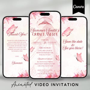 Quinceanera Invitation, Pink Quinceanera Animated Invitation, Editable Quinceañera Digital Video Invitation, Sweet 16 Quince Video Invite