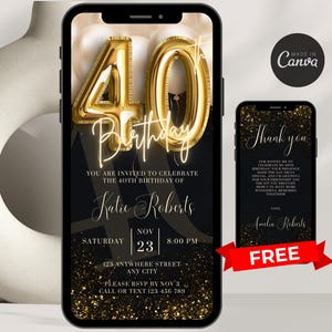 Digital 40th Birthday Invitation For Women Editable 40th Invite Evite Virtual Black Gold Forty Party Invite For Her Birthday Invite For Her