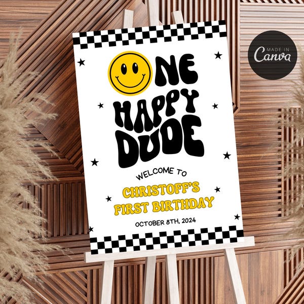 One Happy Dude Welcome Sign Template Editable One Happy Dude Welcome Poster Boys First Birthday Welcome Sign 1st Birthday Welcome Board