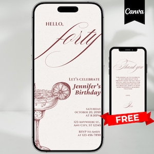Digital 40th Birthday Invitation, Editable 40th Invite, Forty Party Invite For Her, 40th Birthday Party Invite, 40th Birthday Party Evite