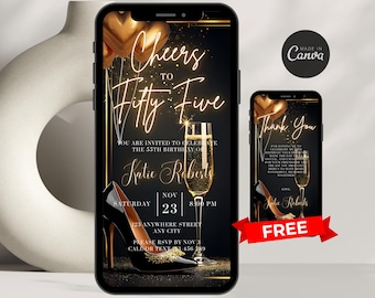 Digital 55th Birthday Invitation For Women Editable 55th Invite Evite Virtual Gold Fifty Five Party Invite For Her Birthday Invite For Her