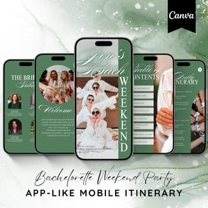 Bachelorette Itinerary Template, Digital Mobile Itinerary, Digital Invitation, Bachelorette Weekend, Itinerary, Canva DIY, Bach guide
