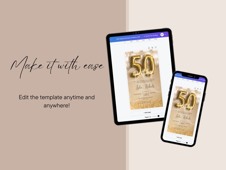 Digital 50th Birthday Invitation for Women Editable 50th Invite Evite ...
