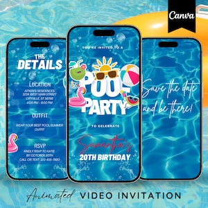 Editable Pool Party Birthday Invitation Pool Party Digital Invitation Summer Party Invitation Girls Birthday Invitation Boys Birthday Evite