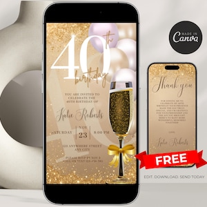 Digital 40th Birthday Invitation For Women Editable 40th Invite Evite Virtual Gold Forty Party Invite For Her Birthday Invite For Her