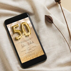 Digital 50th Birthday Invitation For Women Editable 50th Invite Evite Virtual Rustic Fifty Party Invite For Her Birthday Invite For Her image 4