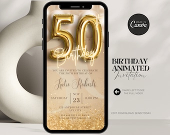 Invitación digital de 50 cumpleaños para mujer. Invitación editable de 50 cumpleaños. Invitación rústica virtual de Evite para su fiesta de cumpleaños. Invitación para ella.