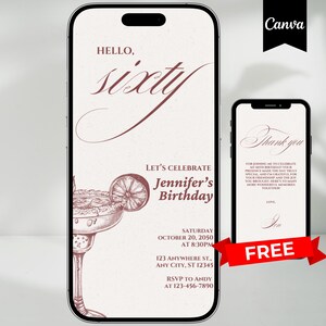 Digital 60th Birthday Invitation For Women Editable 60th Invite Evite Virtual Brown Sixty Party Invite For Her Birthday Invite For Her