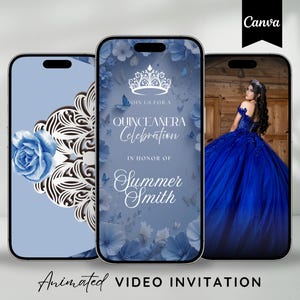 Invito Quinceanera digitale, Invito video Quinceañera blu navy, Mis Quince Años, 15 inviti animati, Invito video Sweet 15 Quince