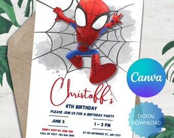 Spiderman Invitation Template Editable Birthday Party Invitation Digital Kids Party Invite Template Kids Party Invite Spider-Man Spidey Card