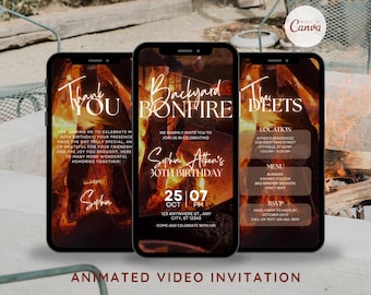 Digital Bonfire Birthday Invitation, Backyard Bonfire Digital Invite, Bonfire Animated Digital Invitations, Adult Bonfire Party, BBQ Party