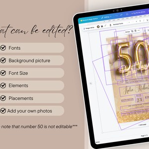 Digital 50th Birthday Invitation For Women Editable 50th Invite Evite Virtual Rustic Fifty Party Invite For Her Birthday Invite For Her image 3