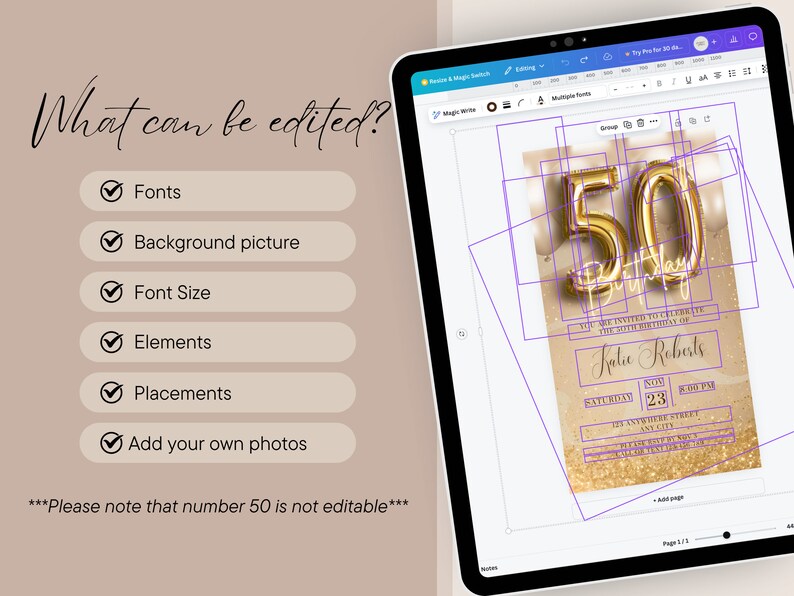 Digital 50th Birthday Invitation For Women Editable 50th Invite Evite Virtual Rustic Fifty Party Invite For Her Birthday Invite For Her image 3