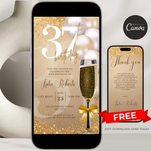Digital 37th Birthday Invitation, 37th E-Invite, 37th Birthday Evite, 37th Party Invitation, Digital 37th Invitation, Digital Invitation