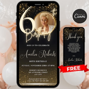Digital 60th Birthday Invitation For Women Editable 60th Invite Evite Virtual Gold Sixty Party Invite For Her Birthday Invite For Her