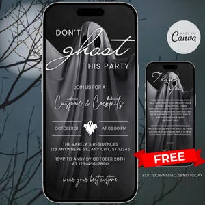 Don&#39;t Ghost this Party Halloween Invitation Template Digital Costumes and Cocktails Invite for Phone Digital Halloween Costume Party Invite
