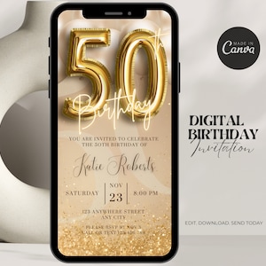 Digital 50th Birthday Invitation For Women Editable 50th Invite Evite Virtual Rustic Fifty Party Invite For Her Birthday Invite For Her image 1