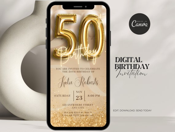 Digital 50th Birthday Invitation For Women Editable 50th Invite Evite Virtual Rustic Fifty Party Invite For Her Birthday Invite For Her