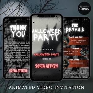 Digital Halloween Party Invitation for Adults Halloween Costume Party Invite Editable Halloween Video Invitation Self Editable DIY Itinerary