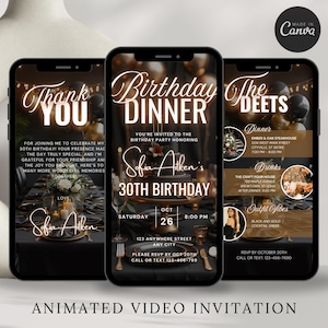 Digital Birthday Dinner Invitation Animated Birthday Dinner Video Invitation Digital Birthday Invite for Women Fancy Dinner Party Invite