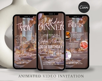 Digital Birthday Dinner Invitation Animated Birthday Dinner Video Invitation Digital Birthday Invite for Women Text Invitation Dinner Party