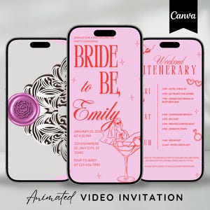 Bachelorette Itinerary Template For Mobile, Weekend Itinerary, Bachelorette Weekend Digital Invitation, DIY Canva Itinerary Planner Template